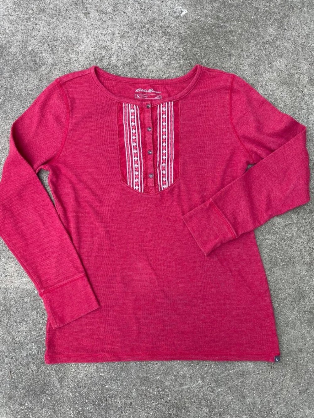 Y2K Eddie Bauer Long Sleeve Henley Holiday Red Waffle Knit Bella Swan Twilight L